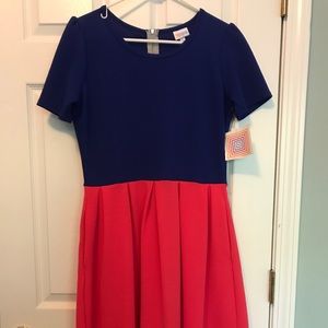 LuLaRoe Large Coral and Blue Amelia